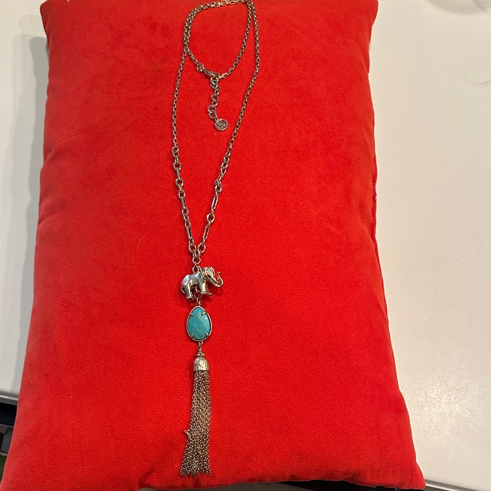 Silver Elephant Pendant Necklace with Turquoise Accent